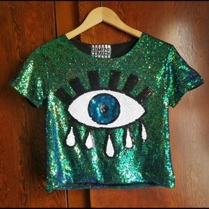 Divine Comedy cropped sequin third eye top